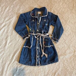 Girls Toffee Apple embroidered belted denim dress